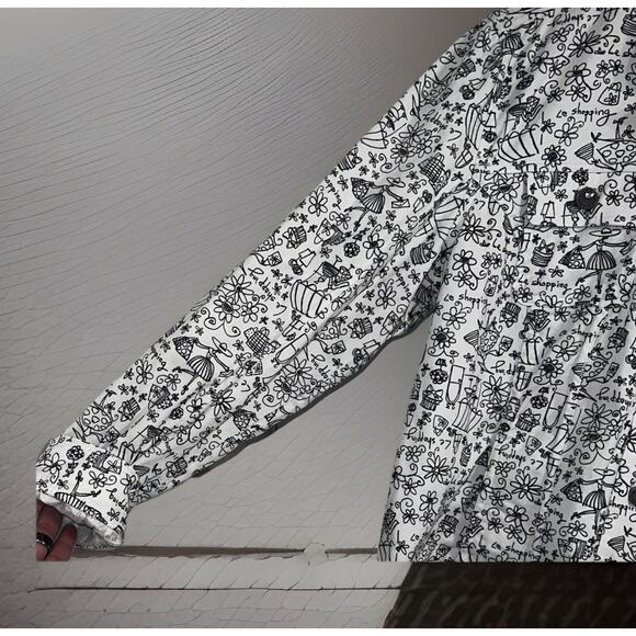 CJ Banks White Denim Jacket With Black Funny Pages Print Size Large Teachers - Picture 5 of 8